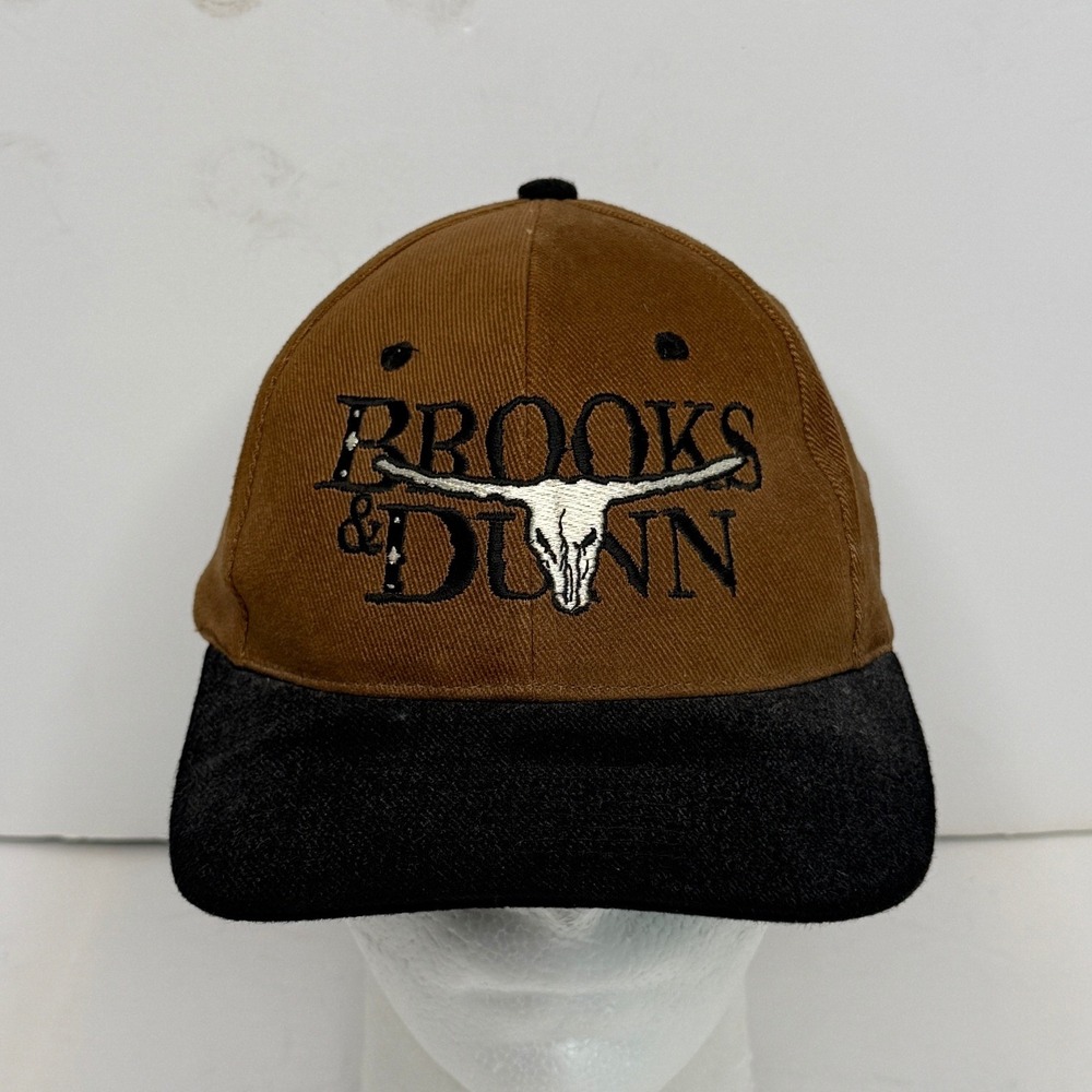 Vintage Brooks & Dunn Hat KC Caps Snapback Brown Black Corduroy Country Music